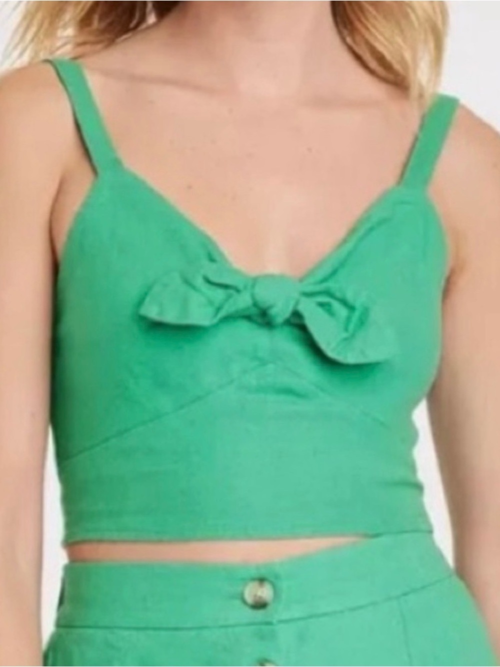 4/$20 UNIVERSAL THREAD Smocked Green Tie-Front Linen Crop Cami Top - Medium